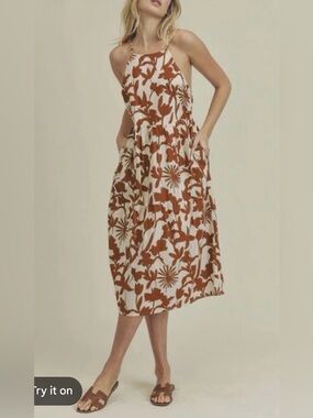 Lush Rust Floral Print Midi Dress